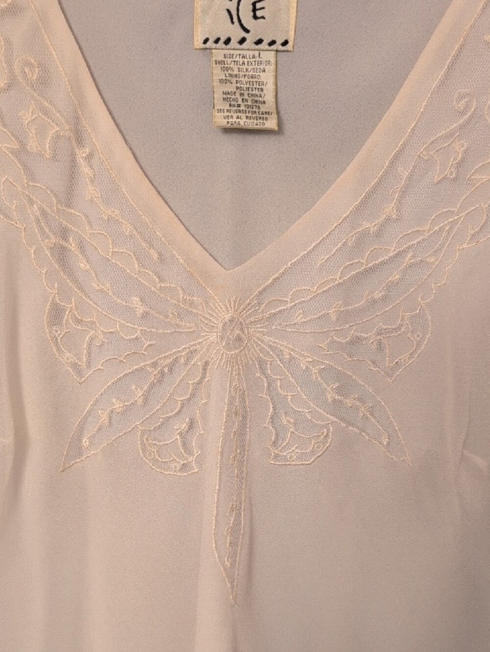 NWOT Silk Ice White V-Neck Long Sleeve Embroidered Blouse L - Picture 5 of 10